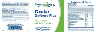 Photo of the PhysioLogics Ocular Defense Plus label