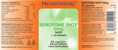 Photo of the Higher Nature Serotone 5HTP 50 mg label
