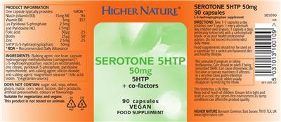 Photo of the Higher Nature Serotone 5HTP 50 mg label