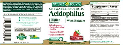 Photo of the Nature's Bounty Chewable Probiotic Acidophilus With Bifidum Natural Strawberry Flavor label