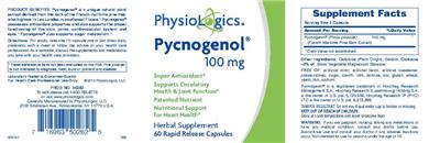Photo of the PhysioLogics Pycnogenol 100 mg label