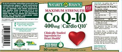 Photo of the Nature's Bounty Maximum Strength CoQ-10 400 mg label