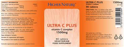 Photo of the Higher Nature Ultra C Plus 1500 mg label