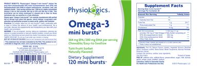 Photo of the PhysioLogics Omega-3 Mini Bursts Tutti Frutti Sorbet label