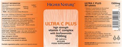Photo of the Higher Nature Ultra C Plus 1500 mg label