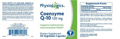 Photo of the PhysioLogics Coenzyme Q-10 120 mg label