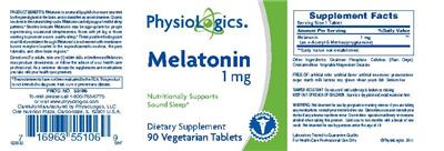 Photo of the PhysioLogics Melatonin 1 mg label