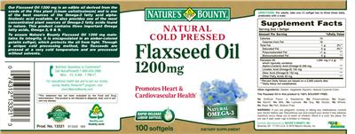 Photo of the Nature's Bounty Flaxseed Oil 1200 mg label