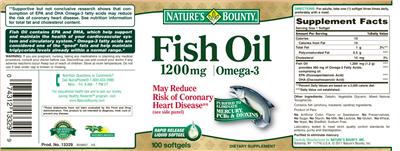Photo of the Nature's Bounty Fish Oil 1200 mg label