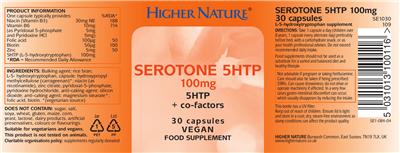 Photo of the Higher Nature Serotone 5HTP 100 mg label