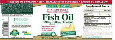 Photo of the Nature's Bounty Fish Oil 1290 mg label