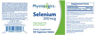 Photo of the PhysioLogics Selenium 200 mcg label