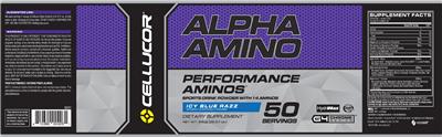 Photo of the Cellucor Alpha Amino Icy Blue Razz label