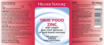 Photo of the Higher Nature True Food Zinc label