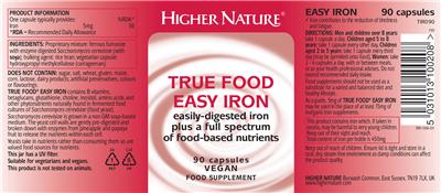 Photo of the Higher Nature True Food Easy Iron label