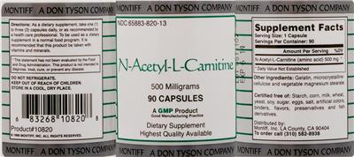 Photo of the Montiff N-Acetyl-L-Carnitine 500 Milligrams label