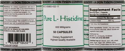 Photo of the Montiff L-Histidine 600 Milligrams label