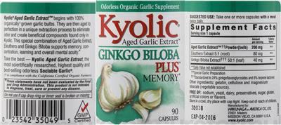 Photo of the Kyolic Kyolic Ginko Biloba Plus label