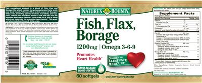 Photo of the Nature's Bounty Fish, Flax, Borage 1200 mg label