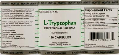 Photo of the Montiff L-Tryptophan 500 Milligrams label