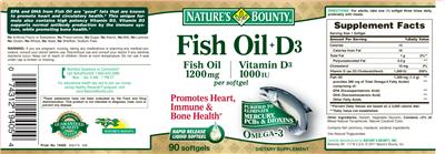 Photo of the Nature's Bounty Fish Oil + D3 label