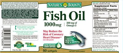 Photo of the Nature's Bounty Fish Oil 1000 mg label