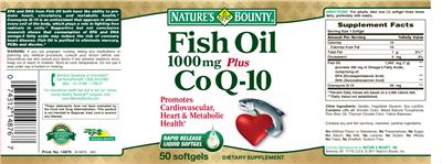 Photo of the Nature's Bounty Fish Oil 1000 mg Plus CoQ-10 label