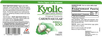 Photo of the Kyolic Kyolic Formula 100 label