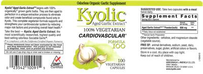 Photo of the Kyolic Kyolic Formula 100 Vegetarian label