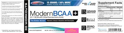 Photo of the USPlabs Modern BCAA+ Pink Lemonade label