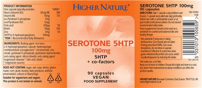 Photo of the Higher Nature Serotone 5HTP 100 mg label