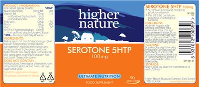 Photo of the Higher Nature Serotone 5HTP 100 mg label