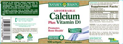 Photo of the Nature's Bounty Absorbable Calcium Plus Vitamin D3 label