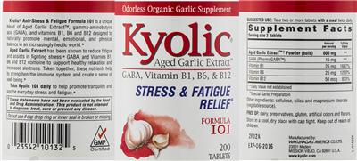 Photo of the Kyolic Kyolic GABA, Vitamin B1, B6, & B12 Formula 101 label