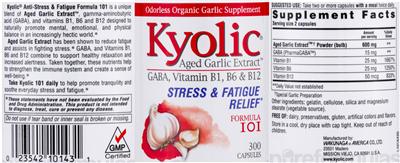Photo of the Kyolic Kyolic GABA, Vitamin B1, B6 & B12 Formula 101 label