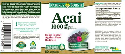 Photo of the Nature's Bounty Acai 1000 mg label