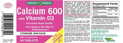 Photo of the Nature's Bounty Calcium 600 With Vitamin D3 label