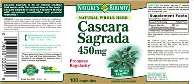 Natural Whole Herb Cascara Sagrada 450 mg