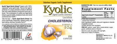 Photo of the Kyolic Kyolic Lecithin Formula 104 label