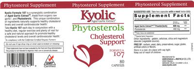 Photo of the Kyolic Kyolic Phytosterols Formula 107 label