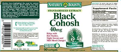 Photo of the Nature's Bounty Black Cohosh 40 mg label