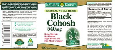 Photo of the Nature's Bounty Black Cohosh 540 mg label