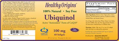 Photo of the Healthy Origins Ubiquinol label