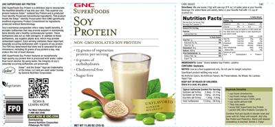 Photo of the GNC SuperFoods Soy Protein Unflavored label
