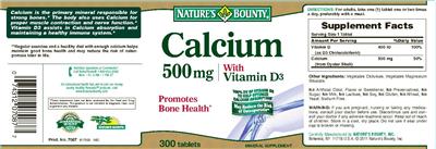 Photo of the Nature's Bounty Calcium 500 mg With Vitamin D3 label