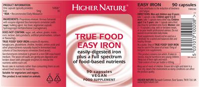 Photo of the Higher Nature True Food Easy Iron label