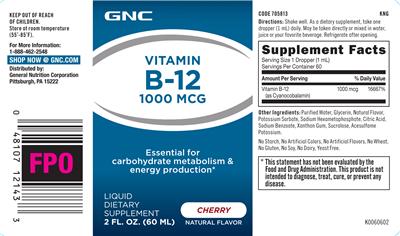 Photo of the GNC Vitamin B-12 1000 mcg Cherry label