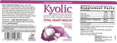 Photo of the Kyolic Kyolic B6, B12, Folic Acid & L-Argininge label