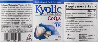 Photo of the Kyolic Kyolic CoQ10 Formula 110 label