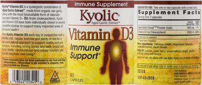 Photo of the Kyolic Kyolic Vitamin D3 label
